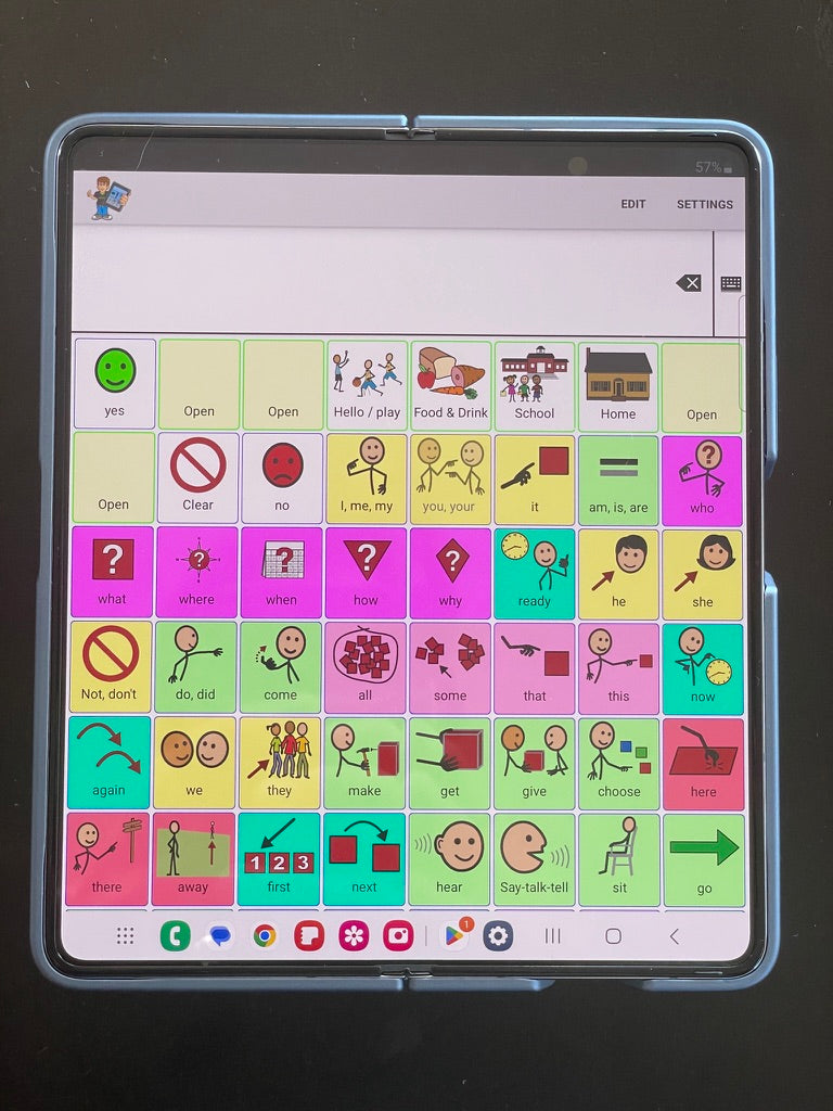 TalkTablet PRO AAC symbol board on the Galaxy Z Fold8 Ultra's large unfolded screen