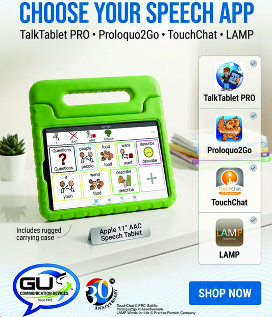 4. Apple 11" Choose App - AAC Speech Tablet (AAC device) for Autism & Nonverbal Communication (Apple 11" iOS tablet) + Case and redeem code for (choose ONE) TalkTablet, Proloquo2go, TouchChat or LAMP